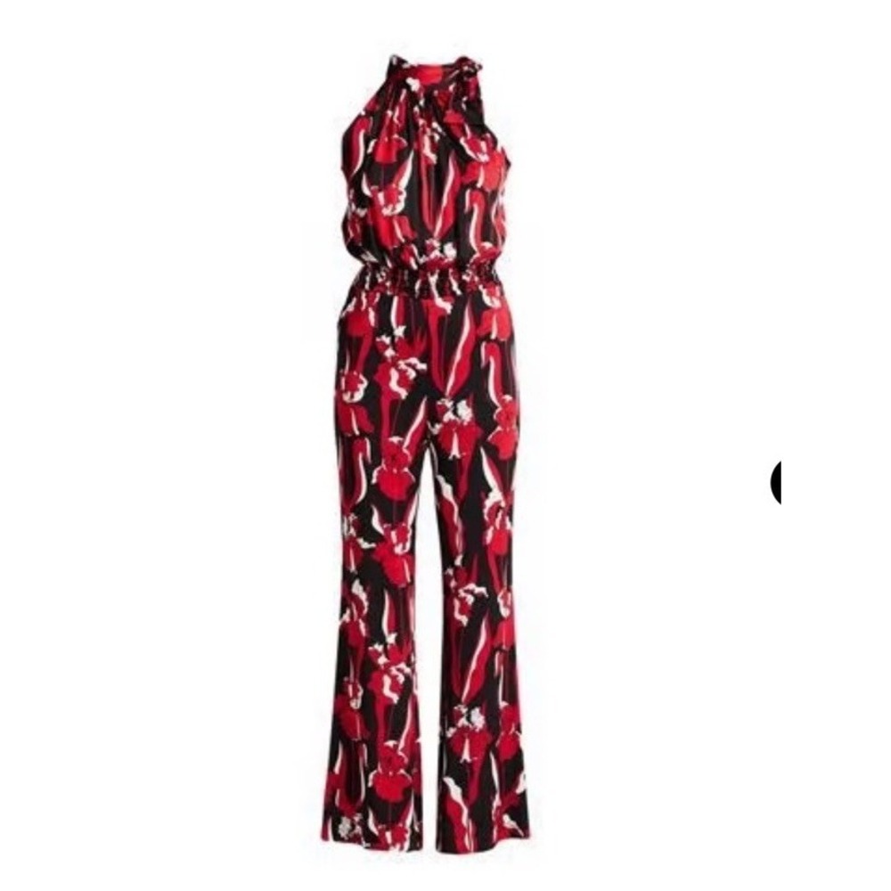 Boutique MOSCHINO Jersey Jumpsuit One Pc Red Black Iris Print NWT Sz 8 USA